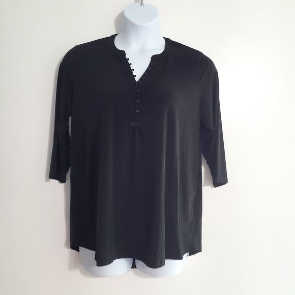 Woman Within Black Swingy 3/4 Sleeve Henley Tunic Top w/Buttons 14/16 NWOT - Picture 1 of 14
